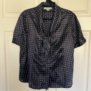 Pendleton Petite Silk Navy Blue and White Polka Dot Blouse Size 12